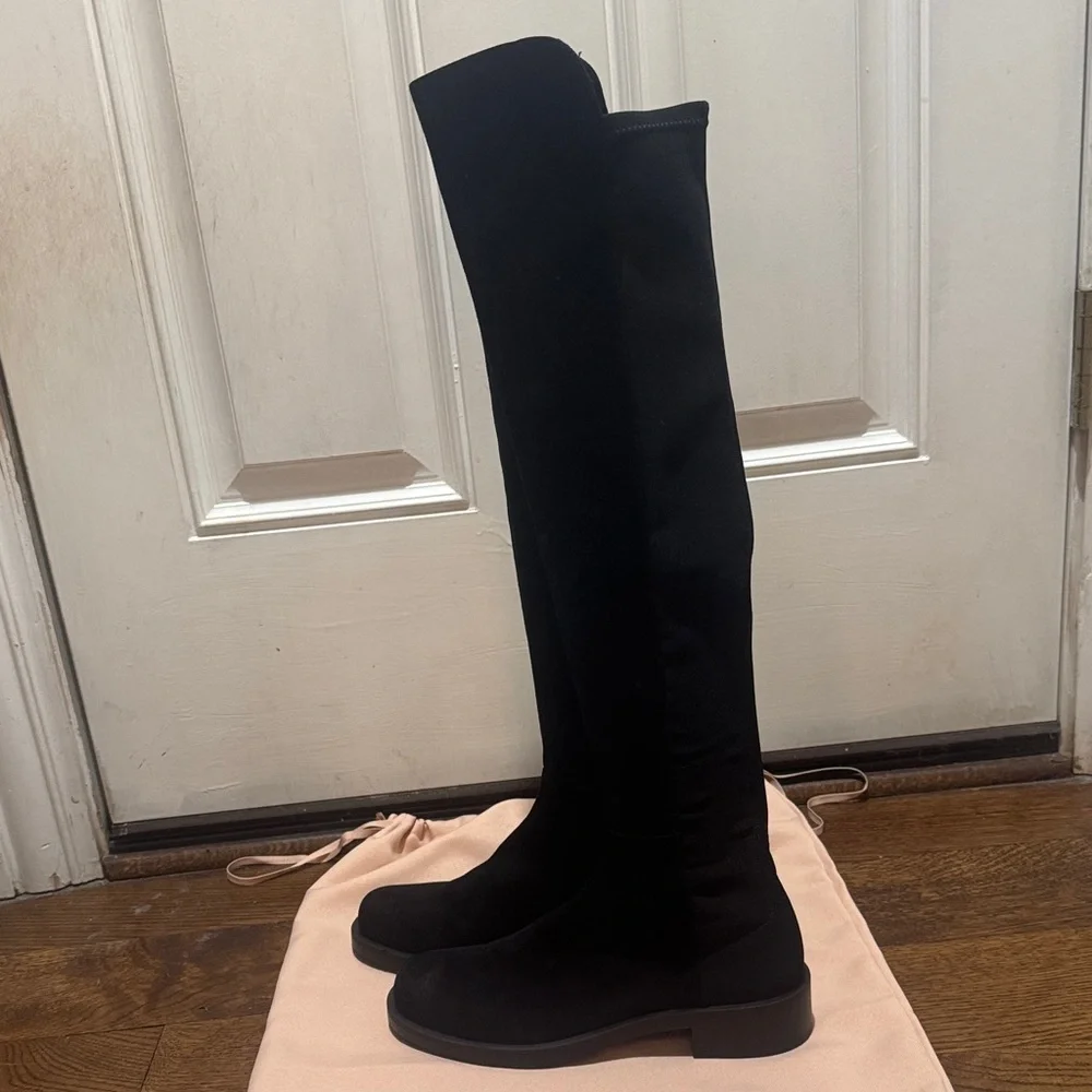 Stuart Weitzman 5050 Bold OTK Boots Black Suede Over-the-Knee Size 8.5